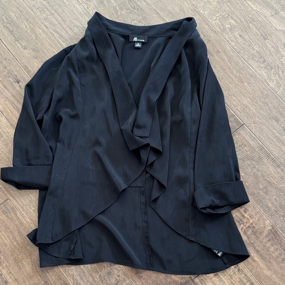 AB Studio Elegant Black Open-Front Blouse